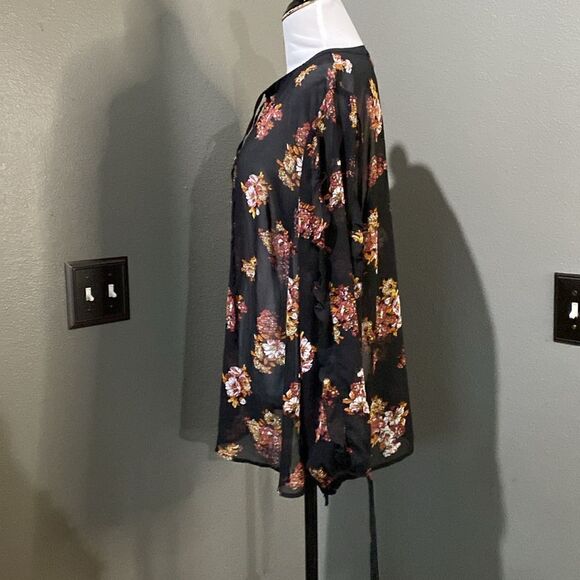 Modcloth Sheer Floral Ruffle Long sleeve Blouse - Picture 11 of 12